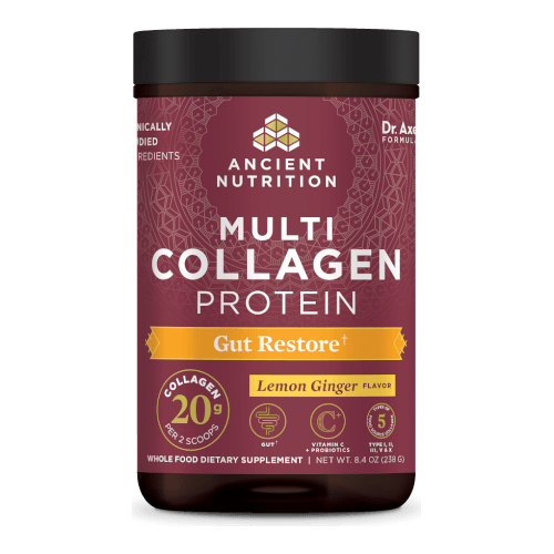 Ancient Nutrition Multi Collagen Protein Gut Restore  Lemon Ginger 20 Servings Powder